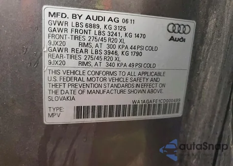2012 Audi Q7 Prestige z USA, uszkodzony, nr VIN WA1AGAFE1CD000489
